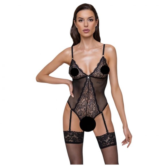 Cottelli - body ouvert en dentelle avec porte-jarretelles (noir) - M