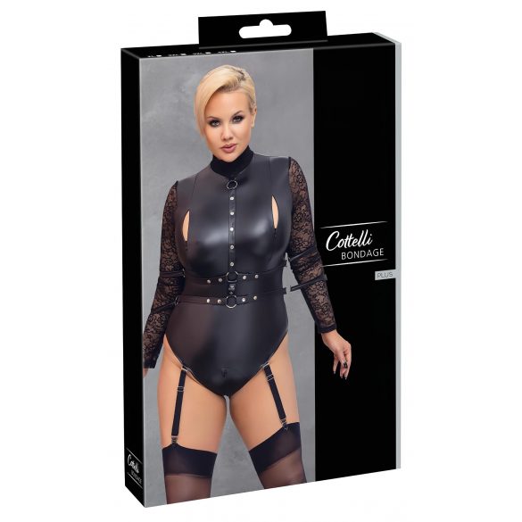 Cottelli Bondage Plus Size - krajkové body s rukávy (černé)