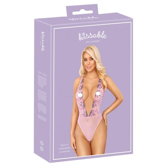 Kissable - geborduurd body met rozen (roze)