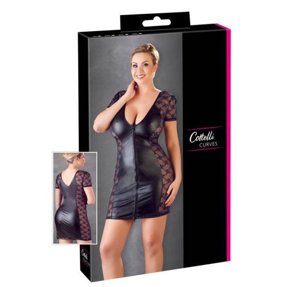 Cottelli Plus Size - kombinované šaty s kosticemi a krajkou (černé) - 3XL