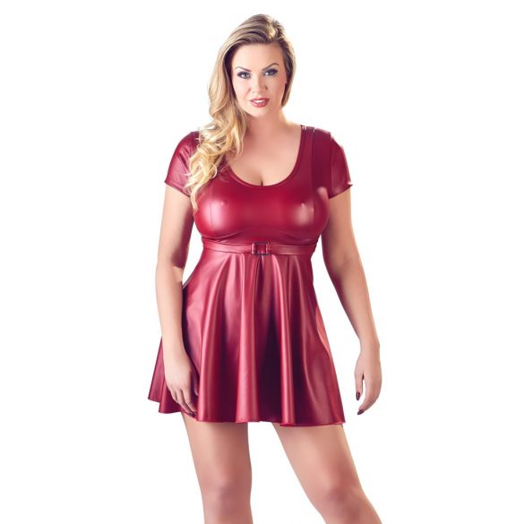 Cottelli Plus Size - mini šaty áčkového střihu (vínová)  - 2XL