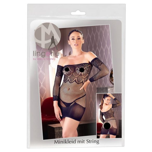 Mandy Mystery - robe filet avec bretelles et string - noir (S-L)