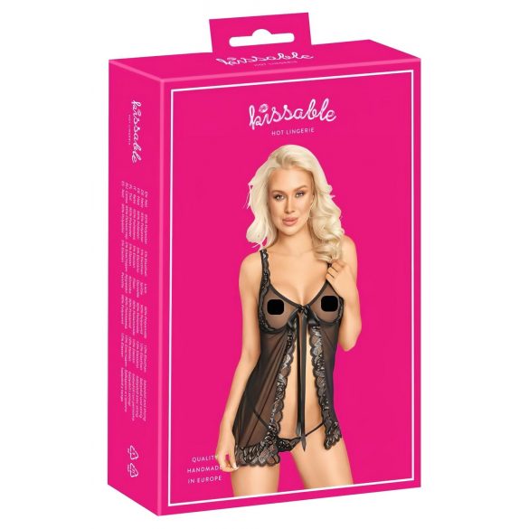 Kissable - babydoll ouvert (noir) - L/XL