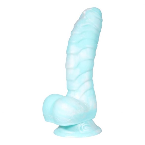 OgazR Sea Serpent - drážkované dildo se svorkou - 17 cm (modro-bílé)