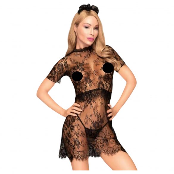 Penthouse Poison Cookie - robe en dentelle, string et accessoire pour cheveux (noir) - M/L