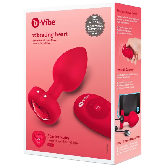 b-vibe heart - bezdrátový anální vibrátor s rádiem (červený)