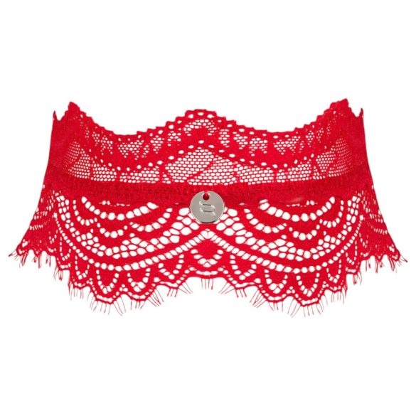 Obsessive Bergamore - collier en dentelle avec chaîne (rouge) S-L