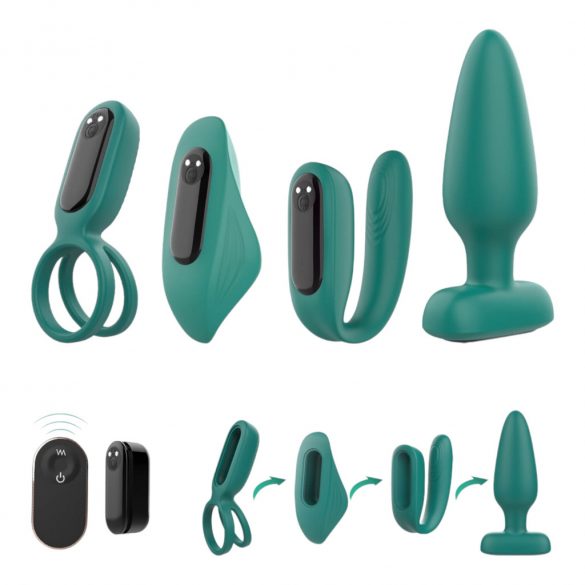 Sex HD - kit vibrateur 4 pièces rechargeable avec télécommande (turquoise)