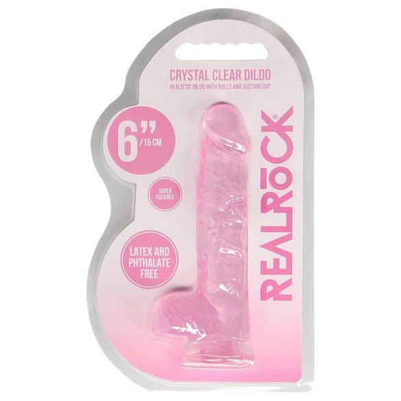 REALROCK - průsvitné realistické dildo - růžové (15cm)