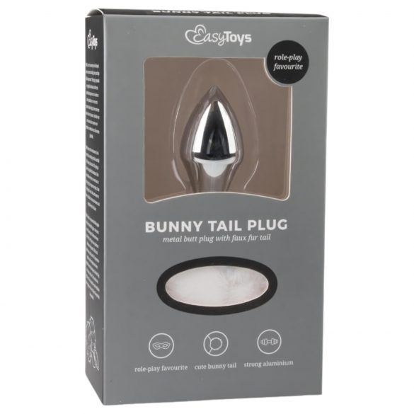 Easytoys Bunny NO1 - kovový anální kolík s králičím ocáskem (stříbrno-bílý)