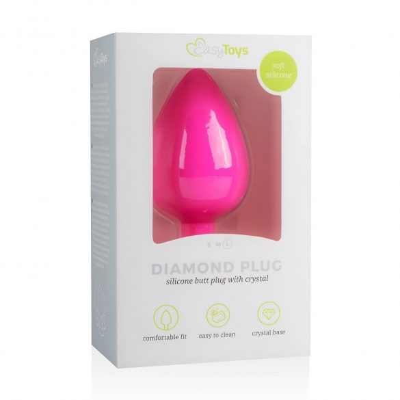 Easytoys Diamond - anální dildo s bílým kamínkem (velké) - růžové