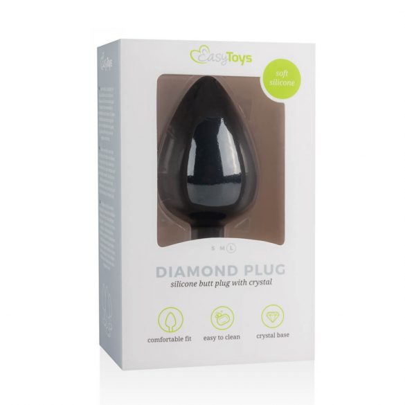 Easytoys Diamond - plug anal à pierre blanche (grand) - noir