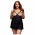 Baci Plus Size - tečkované, na prsou otevřené babydoll - černé (XL-XXL)