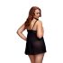 Baci Plus Size - tečkované, na prsou otevřené babydoll - černé (XL-XXL)