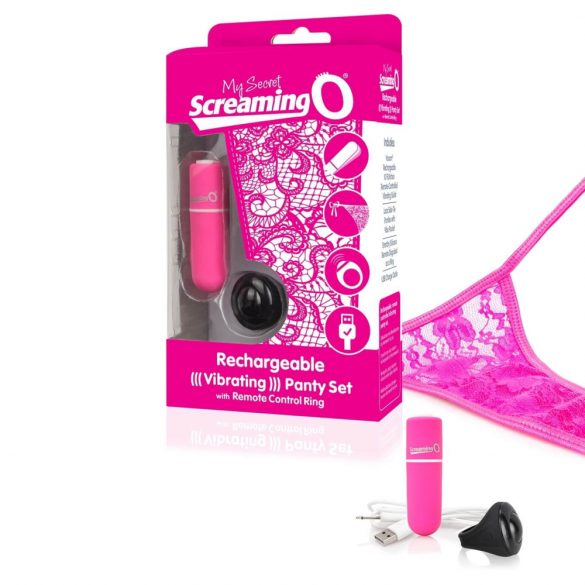 Screaming O Panty Set - oplaadbare, draadloze vibrerende slip (roze) S-L