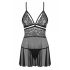 Obsessive 838-BAB-1 - babydoll en dentelle transparente avec string (noir)