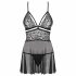 Obsessive 838-BAB-1 - babydoll en dentelle transparente avec string (noir)