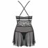 Obsessive 838-BAB-1 - babydoll en dentelle transparente avec string (noir)