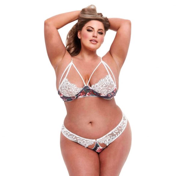 Baci Grande Taille - Soutien-gorge Fleur et Dentelle avec Culotte Ouverte