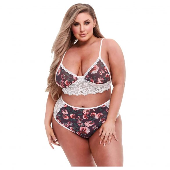 Baci Grande Taille - ensemble soutien-gorge à fleurs et dentelle, taille haute