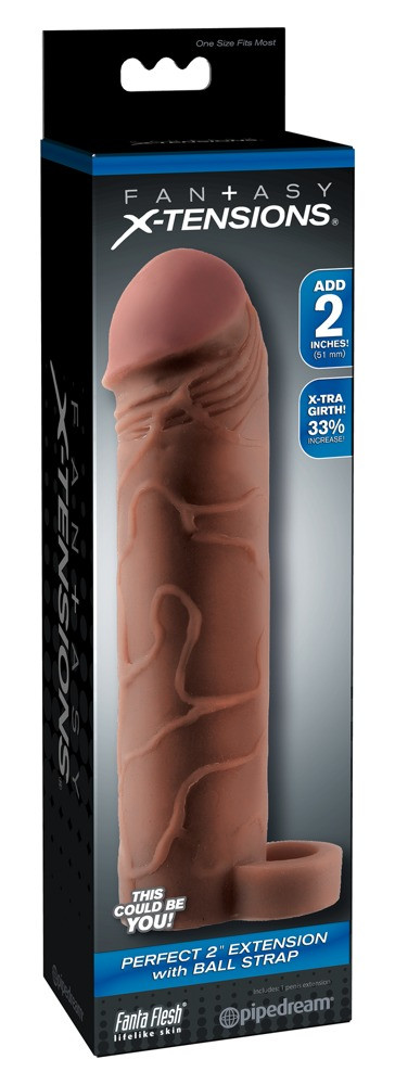 X-TENSION Perfect 2 - návlek na penis s kroužkem na varlata (19cm) - tmavě přírodní