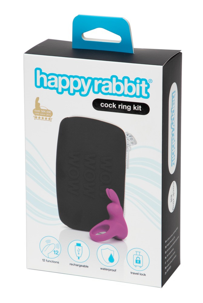 Happyrabbit Cock Kit - vibrační kroužek na penis s úložným sáčkem (fialový)