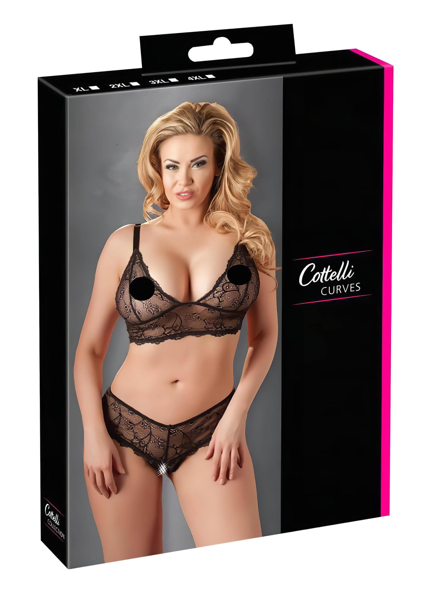 Cottelli Plus Size - jemná krajková podprsenka set (černá)