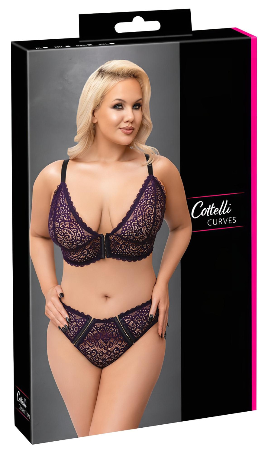 Cottelli Curves Plus Size - průsvitná vzorovaná podprsenka (fialová)