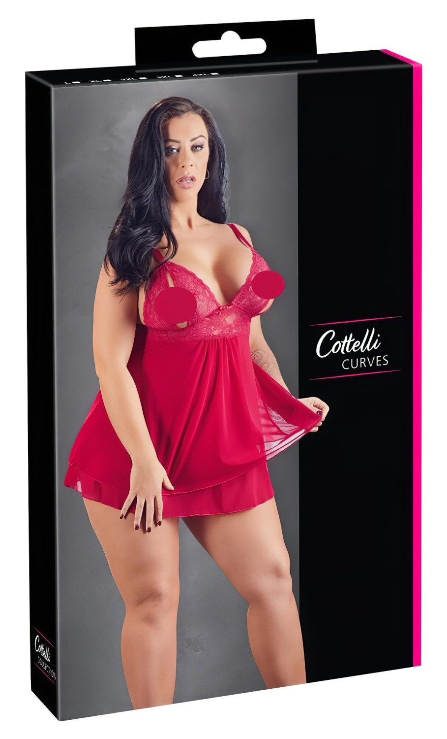 Cottelli Plus Size - krajková, lehká babydoll košilka (červená) - 2XL