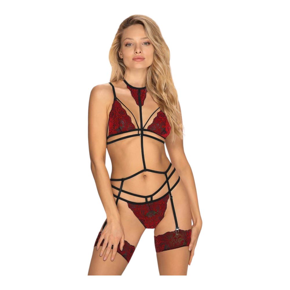 Obsessive Sugestina - 3 piece bra set (red and black)